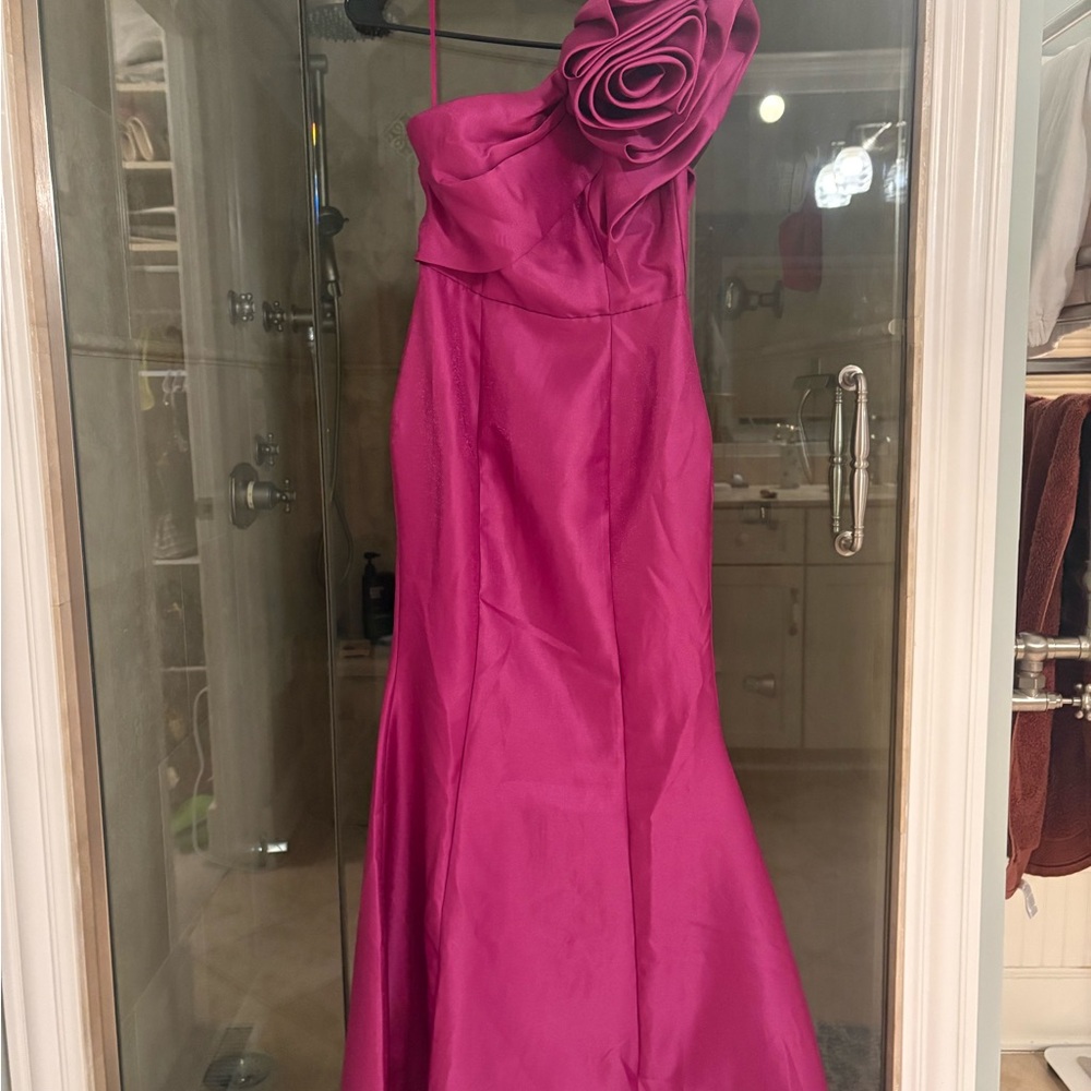 Elegant One Shoulder Pink Dress